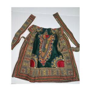 Dashiki Skirt Sash Green/Gold/Red Wax Block Print ft Inc CH9004 Free New Stiff